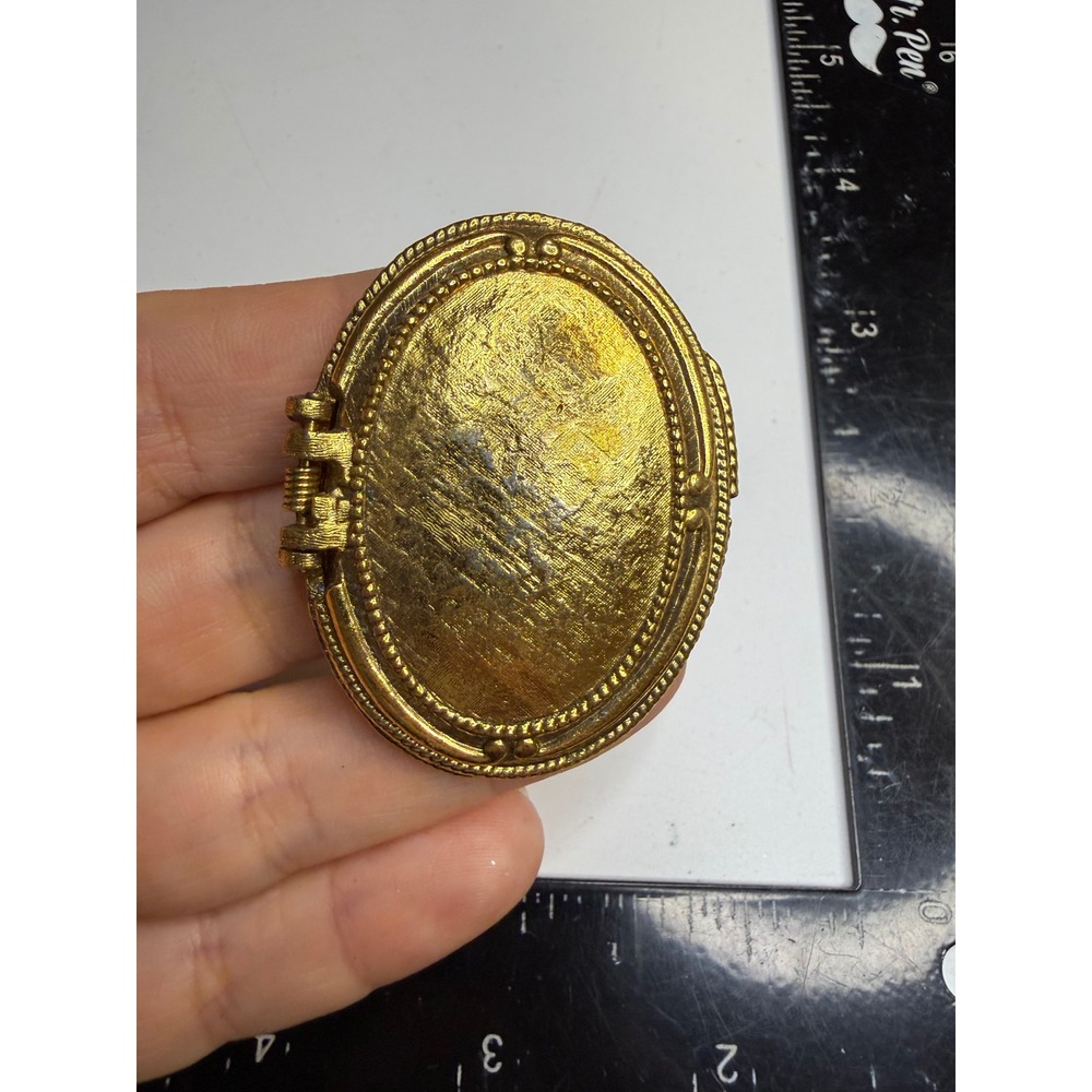 Max Factor Hypnotique Cream Perfume Compact Golden Keepsake Gold Tone Oval